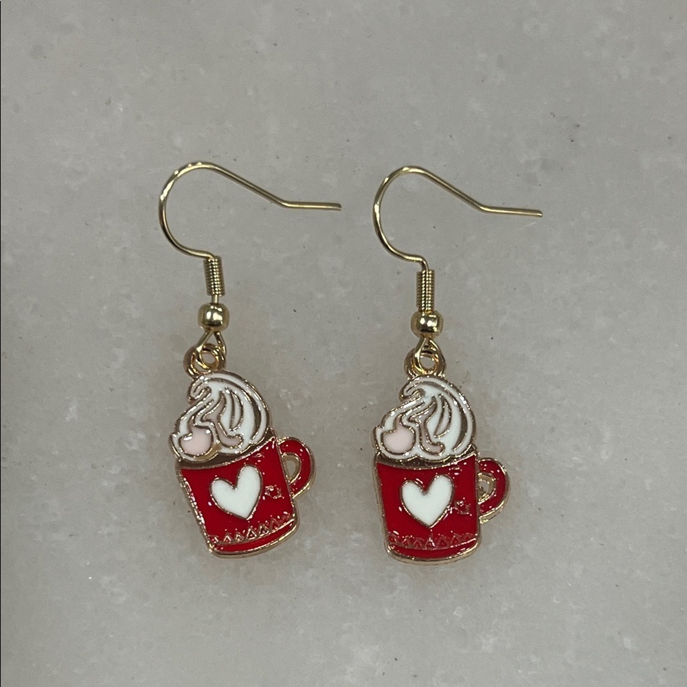 3/$30 Bundle • Gold and Red Coffee Cup Earrings